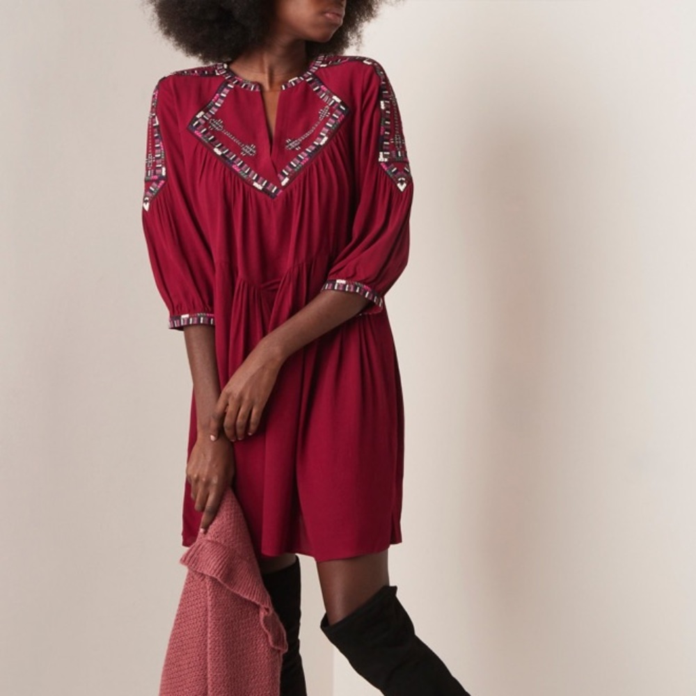 ba&sh Burgundy Embroidered Dress